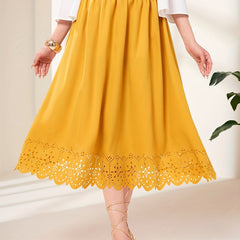 Ruched High Waist Midi Skirt Solid Color