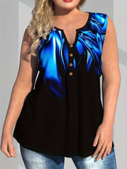 Ombre Button Notched Neck Tank Top