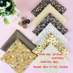 8pcs Floral Cotton Fabric Precut Bundles With Threads for DIY Sewing