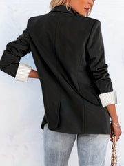 Solid Buttons Blazer Casual Lapel Long Sleeve Work Office Outerwear