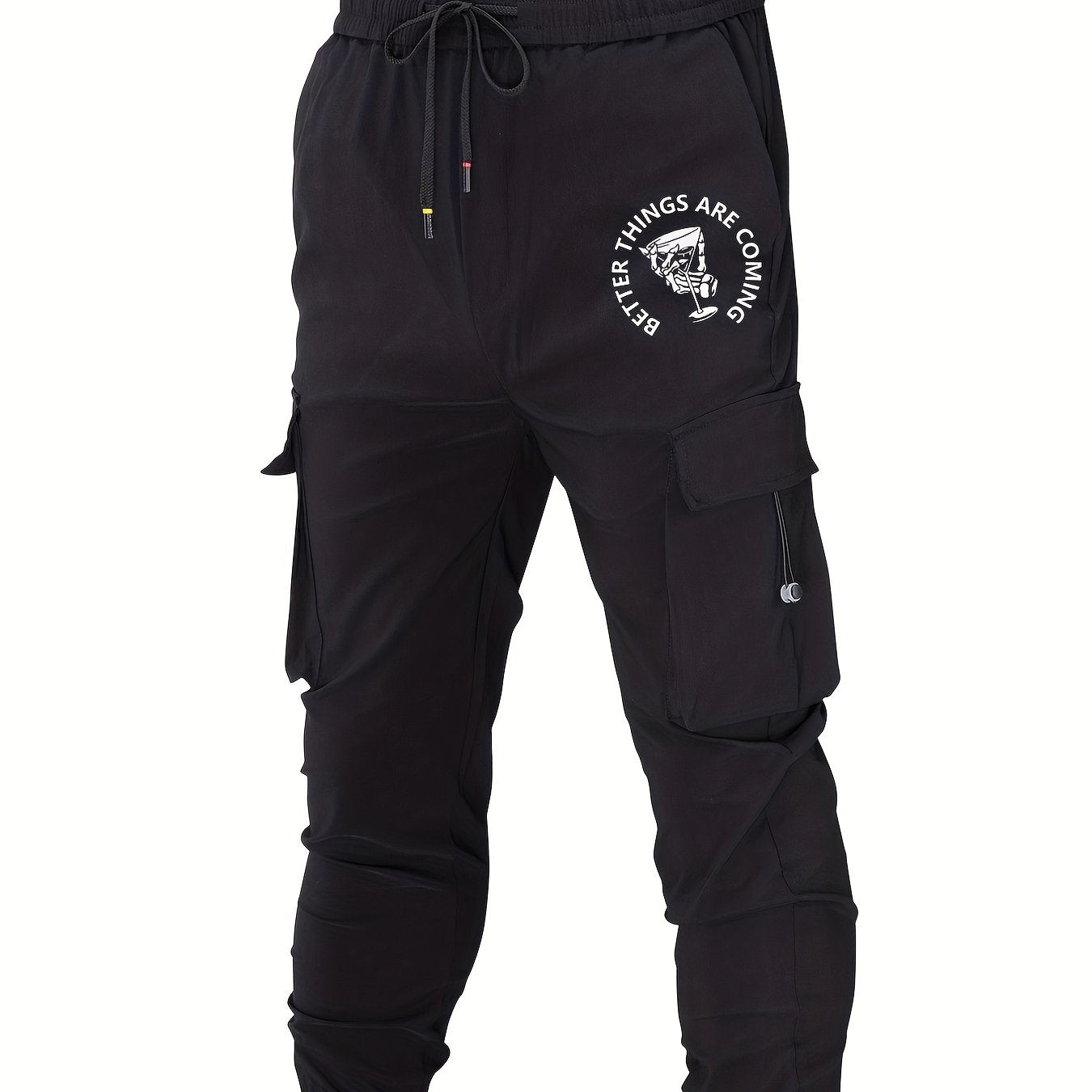 Cocktail Print Cargo Pants Men's Flap Pocket Trousers