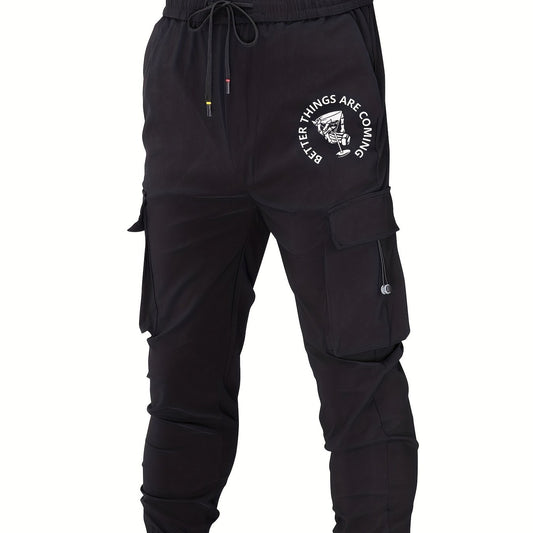 Cocktail Print Cargo Pants Men's Flap Pocket Trousers