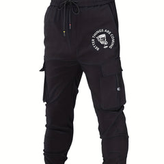 Cocktail Print Cargo Pants Men's Flap Pocket Trousers