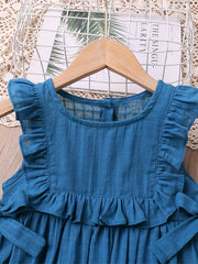 Girls Plaid Print Princess Dress Party Beach Vacation Casual Mini