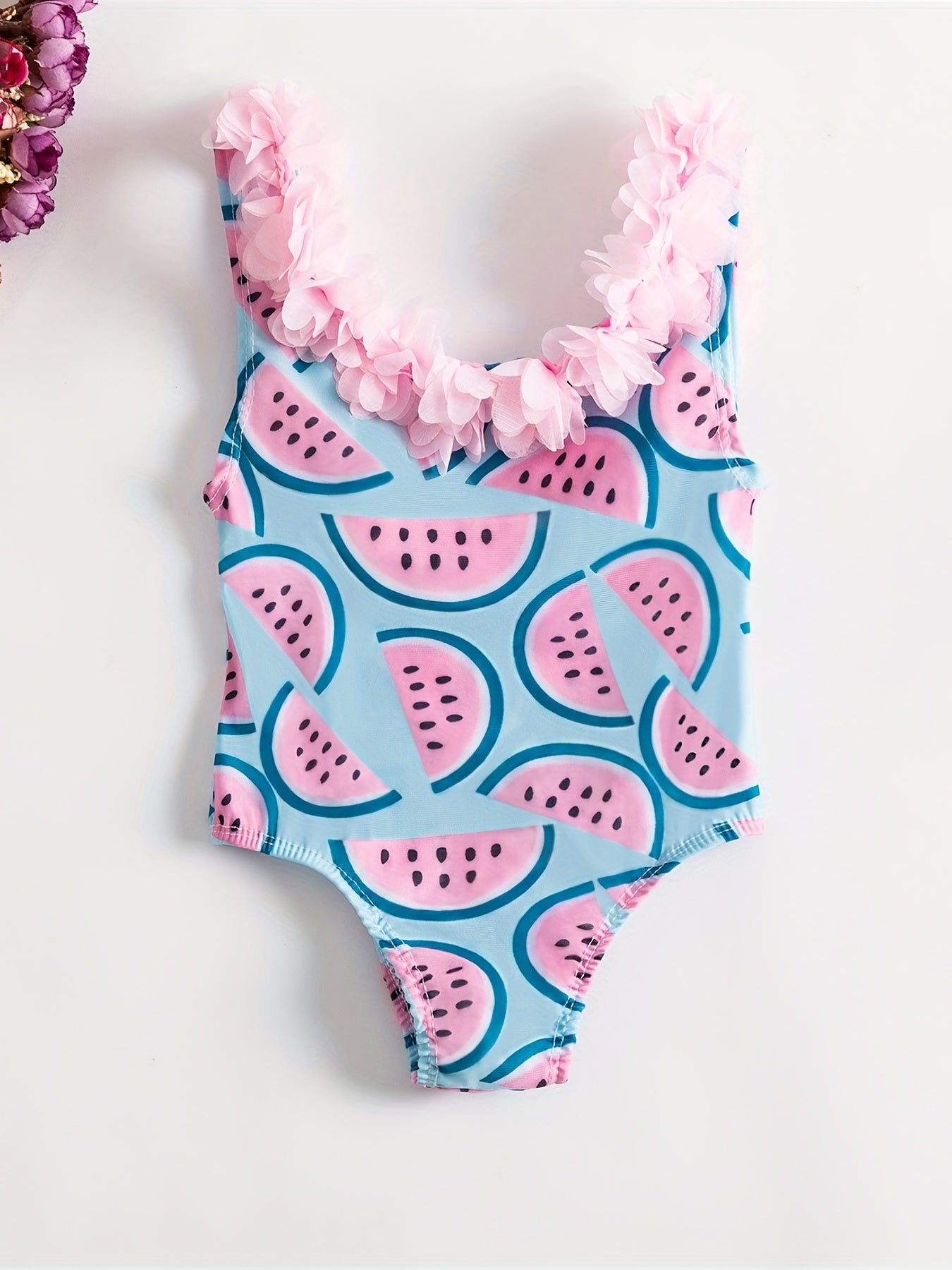 Watermelon Print Ruffle Trim Bikini Swimsuit for Baby Girl