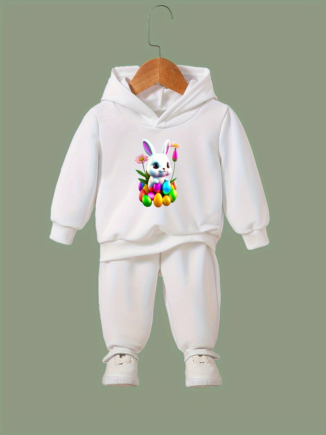 OERYUI Easter Bunny Print Hoodies Pants Set For Kids