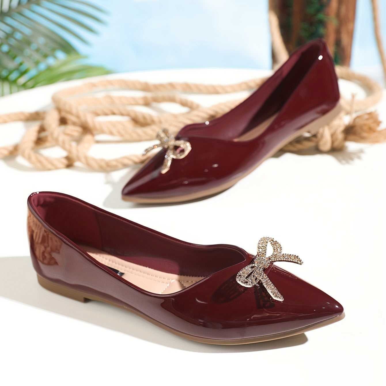 Women's Rhinestone & Bowknot Flat Shoes Point Toe Dress Shoes