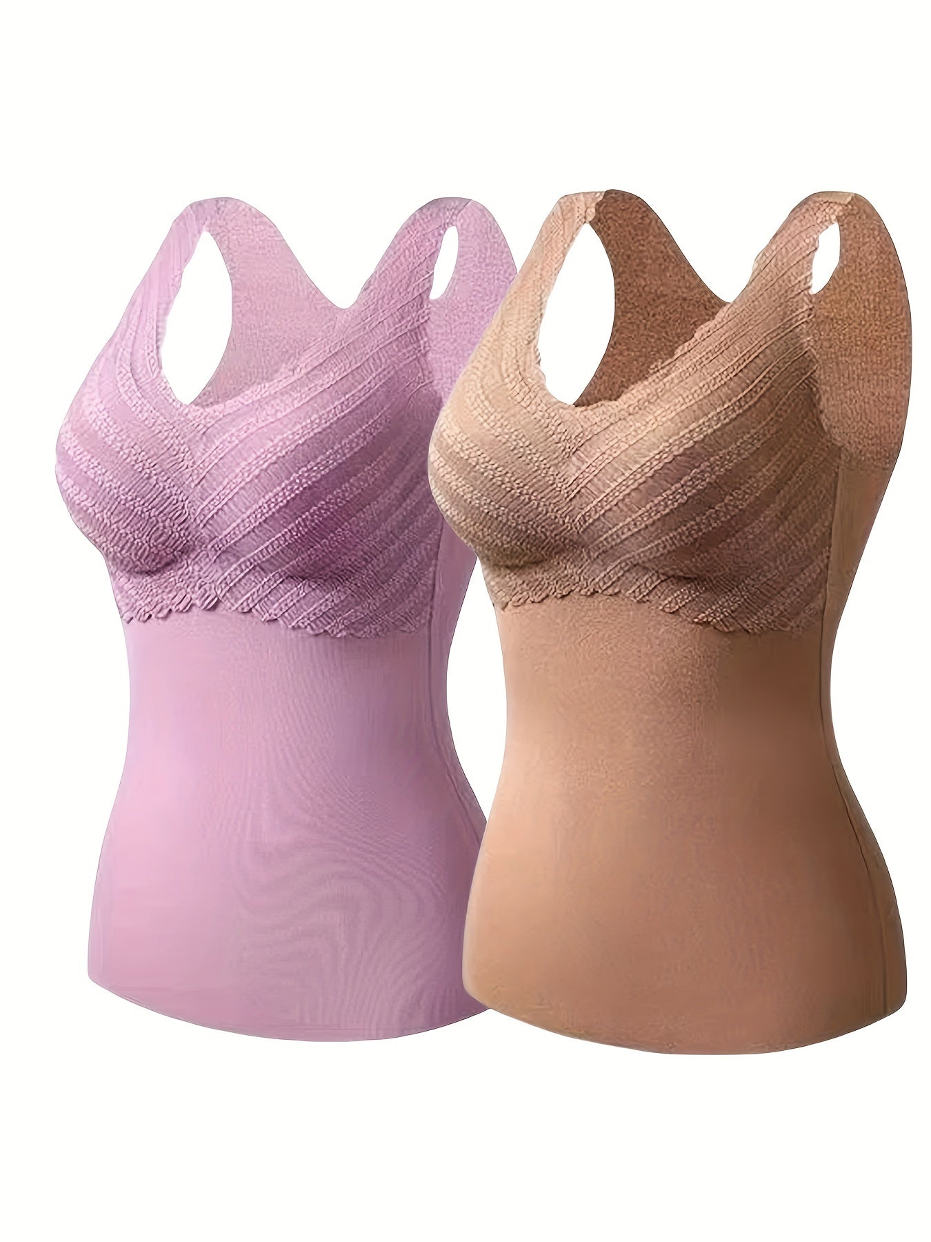 2pcs Lace Thermal Underwear Soft Sleeveless Top Women's Lingerie