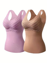 2pcs Lace Thermal Underwear Soft Sleeveless Top Women's Lingerie