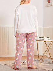 Cloud Print Pajama Set Round Neck Tee & Pants Lounge Two Piece