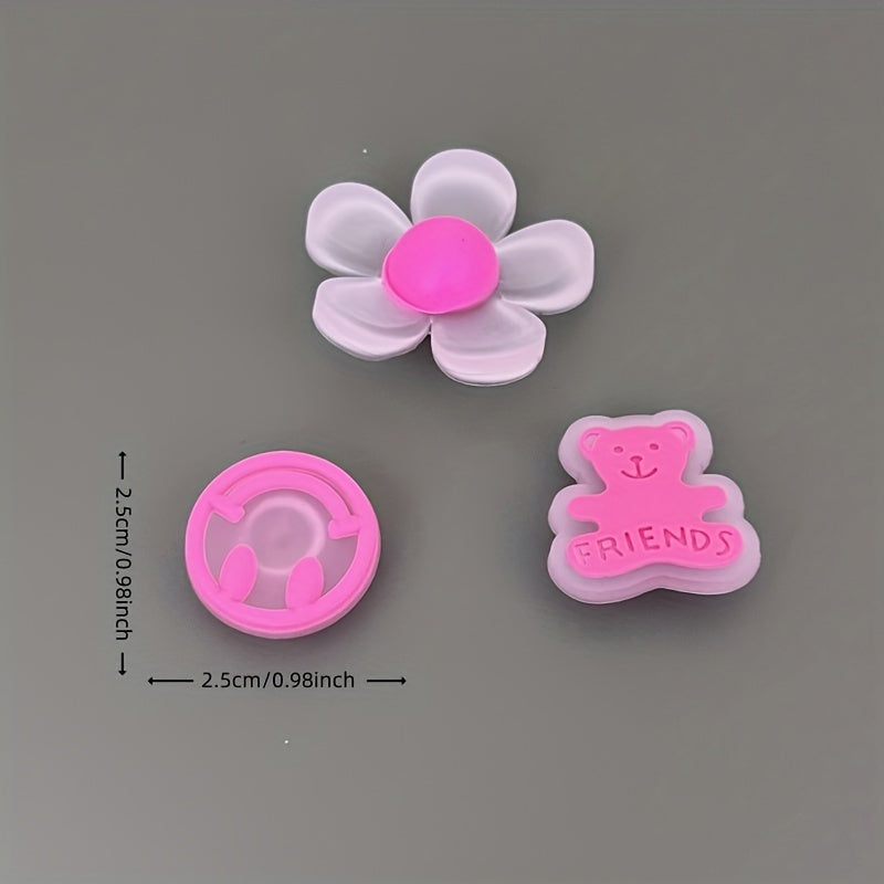 12pcs Pink Bear & Bow Sandal Shoe Charms - Luminous PVC Shoe Decorations