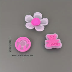 12pcs Pink Bear & Bow Sandal Shoe Charms - Luminous PVC Shoe Decorations