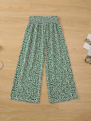 Ditsy Print Smocked Waist Wide Leg Pants for Women