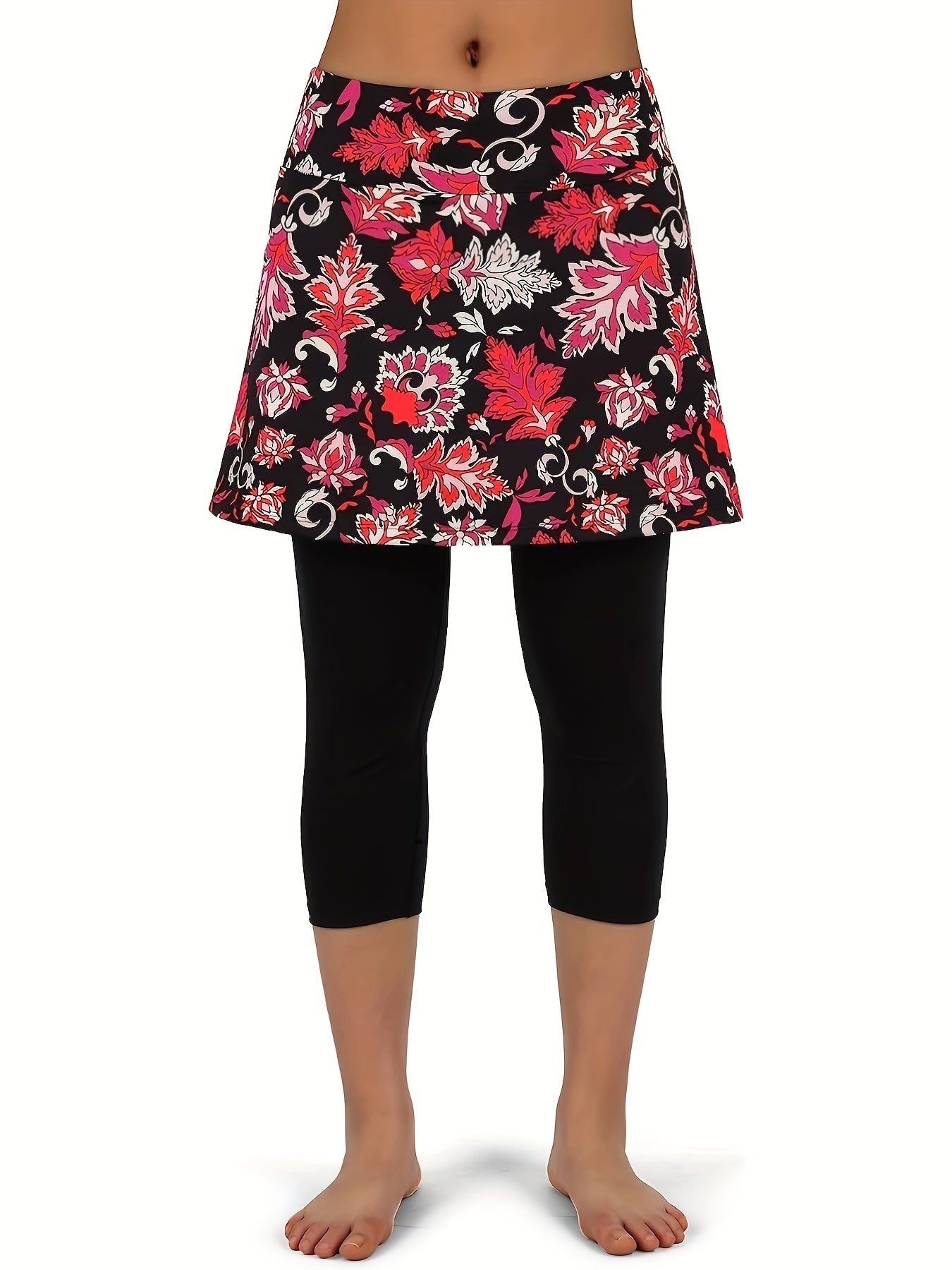Leaf Print Sports Skirt High Stretch Mini Skirt