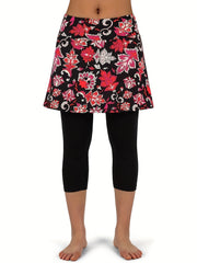 Leaf Print Sports Skirt High Stretch Mini Skirt