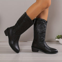 Embroidered Western Mid Calf Cowboy Boots
