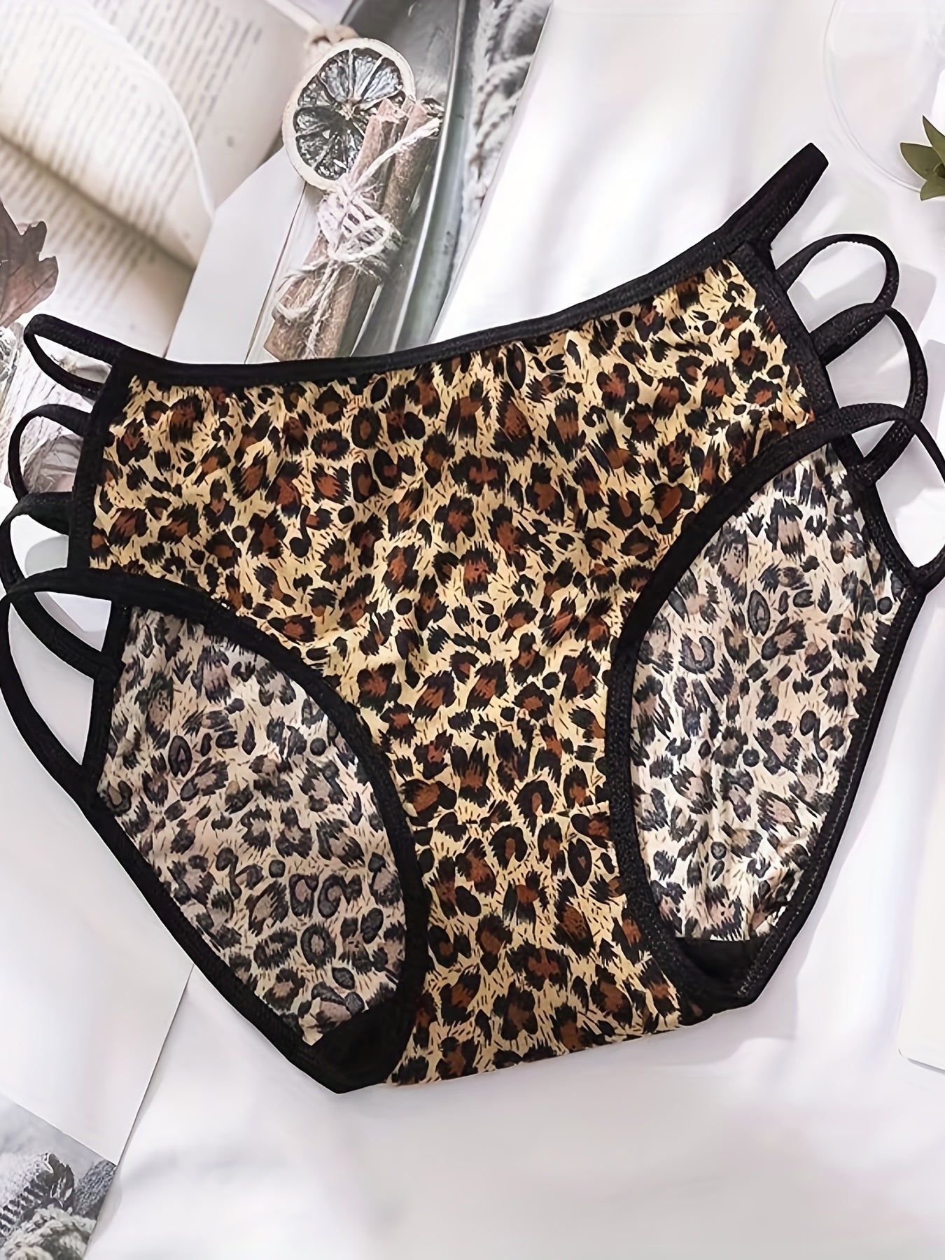 3pcs Leopard Print Briefs Soft Elastic Intimates Panties Women's Lingerie