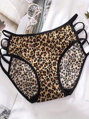 3pcs Leopard Print Briefs Soft Elastic Intimates Panties Women's Lingerie