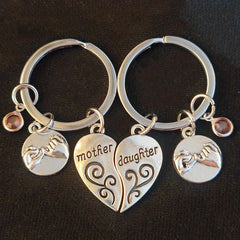 Heart Puzzle Hand In Hand Mother Daughter Keychain Set