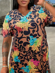 Floral Print V-Neck Dress With Pockets