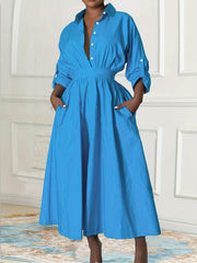 Casual Dress Women's Plus Solid Button Up Shirt Dress