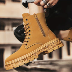 Men's Ankle Boot Lace up Boots Side Zipper Casual Walking Shoes