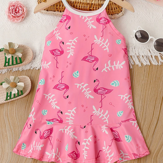 Flamingo Print Tank Dress Kids Summer Outfit