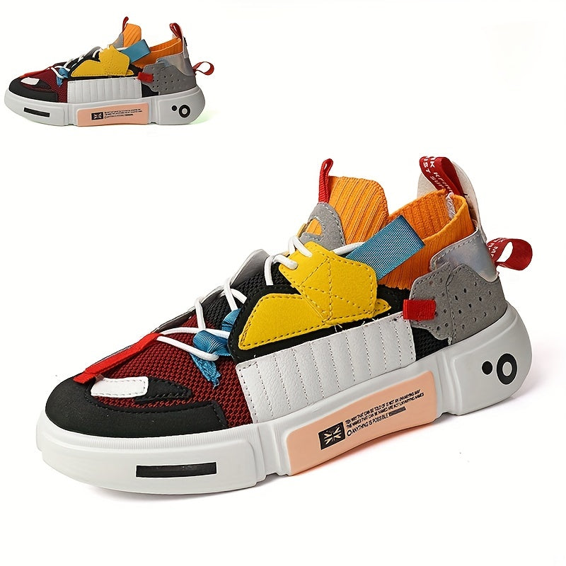 Men's Lace up Sneakers Patchwork Athletic Shoes Breathable Running Basketball