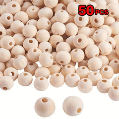 50pcs Wooden Bead Natural Beads Round Wood Beads DIY Craft Making 8mm 10mm
