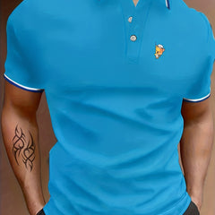 Men's Animal Print Polo Shirt Casual Stretch Button Short Sl