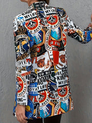 Boho Blazer Women's Plus Pop Art Print Button Up
