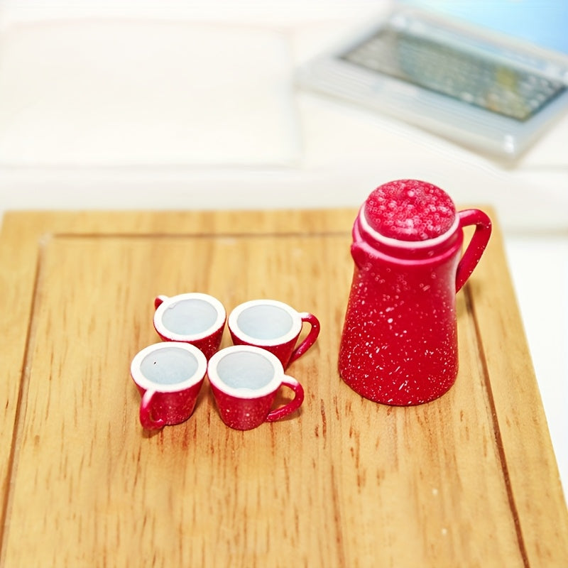 Red Aluminum Alloy Tea Set Model Decorative Display Collectible Kit