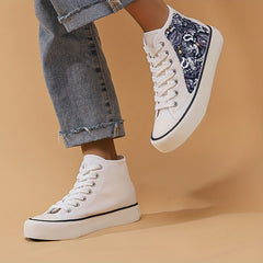 Paisley Print Lightweight High Top Canvas Sneakers
