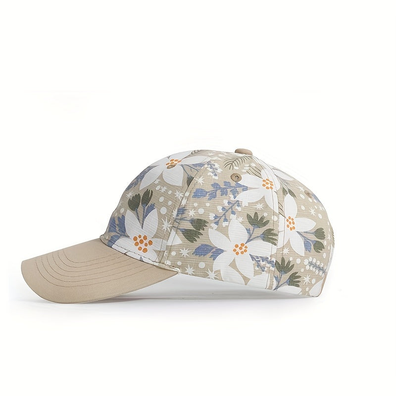 Flower Print Baseball Cap Lightweight Sun Hats Adjustable Dad Hat For Women