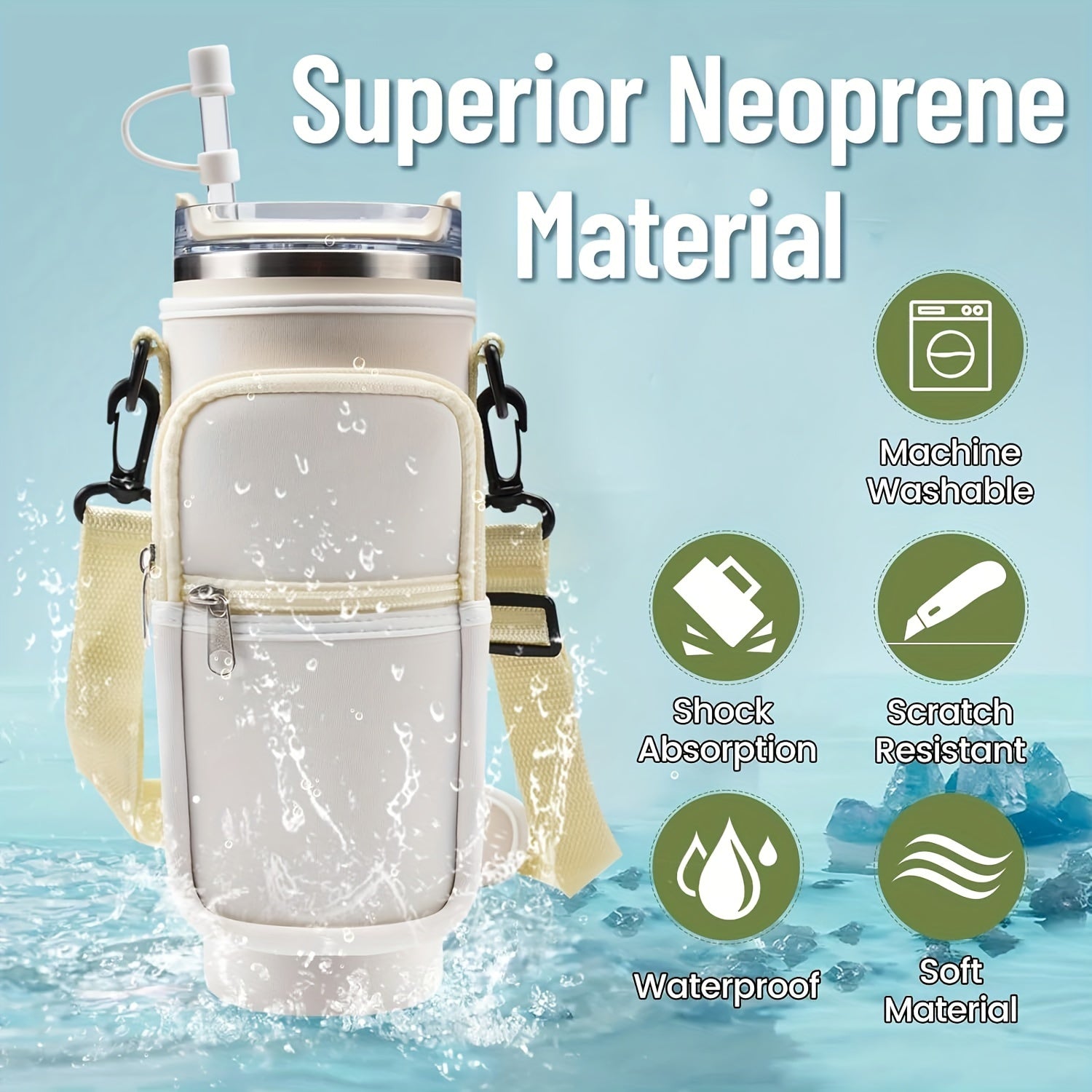 Neoprene Insulated Water Cup Holder for 40oz Tumbler Bottle Bag with Strap