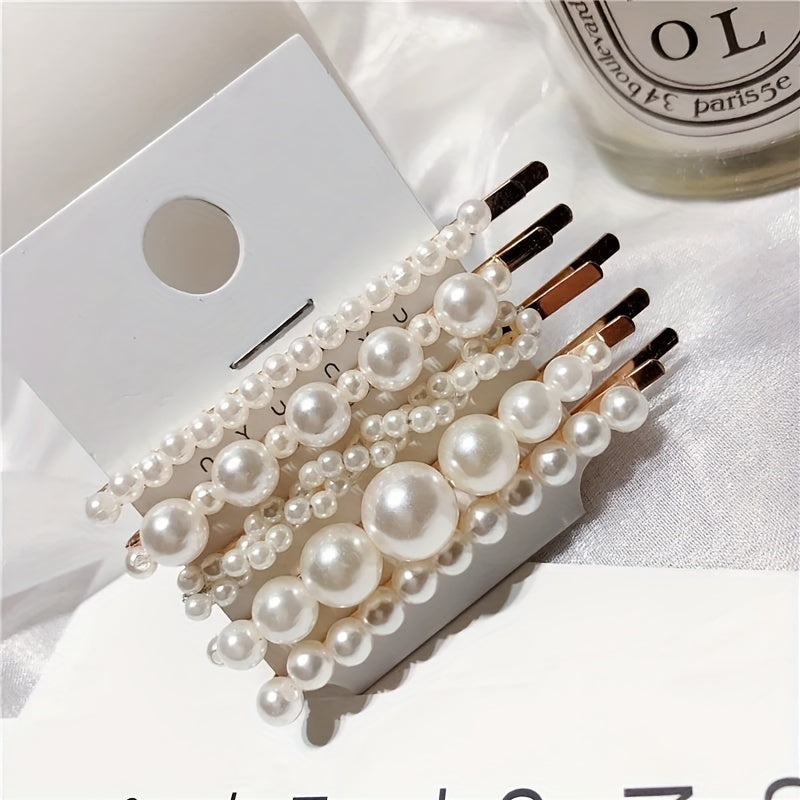 5pcs Sparkling Faux Pearl Hair Clips Vintage Hair Accessories