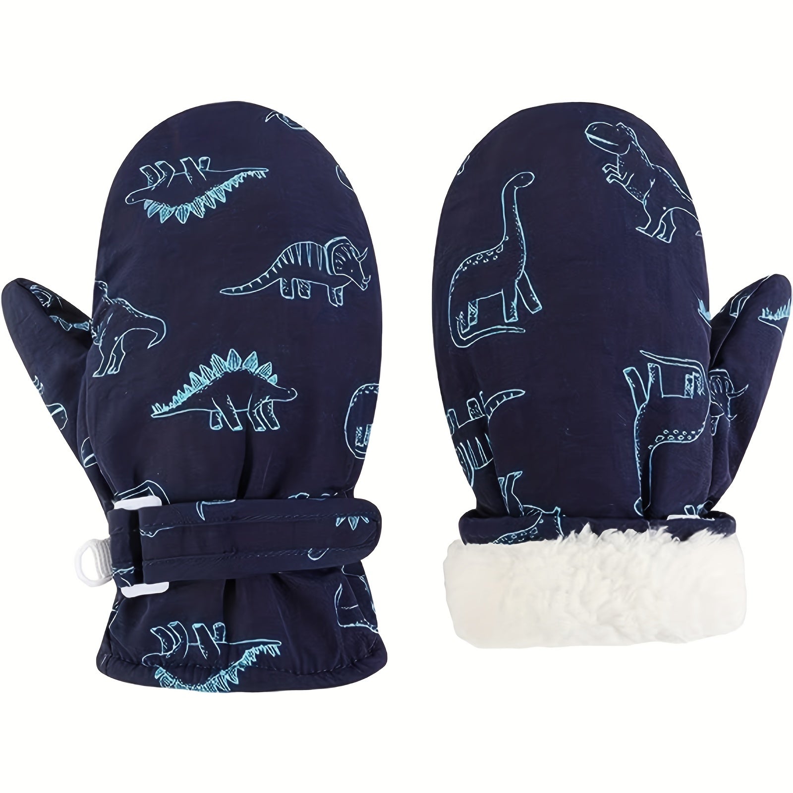 Kids Winter Dinosaur Skiing Mittens Plush Cartoon Warm Gloves