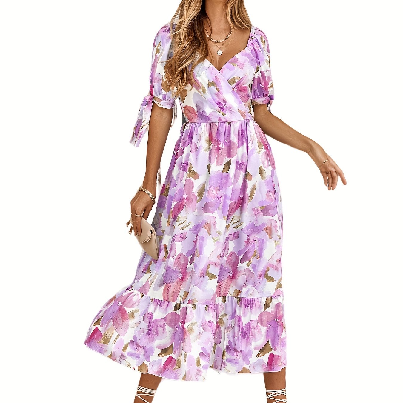 Floral Print Puff Sleeve Maxi Dress