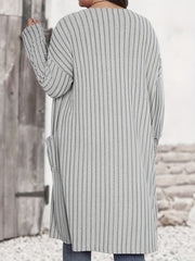 Solid Ribbed Long Sleeve Open Front Knit Cardigan