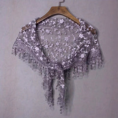 Flower Embroidery Triangle Scarf Tassel Veils Classic Mantilla Head Covering