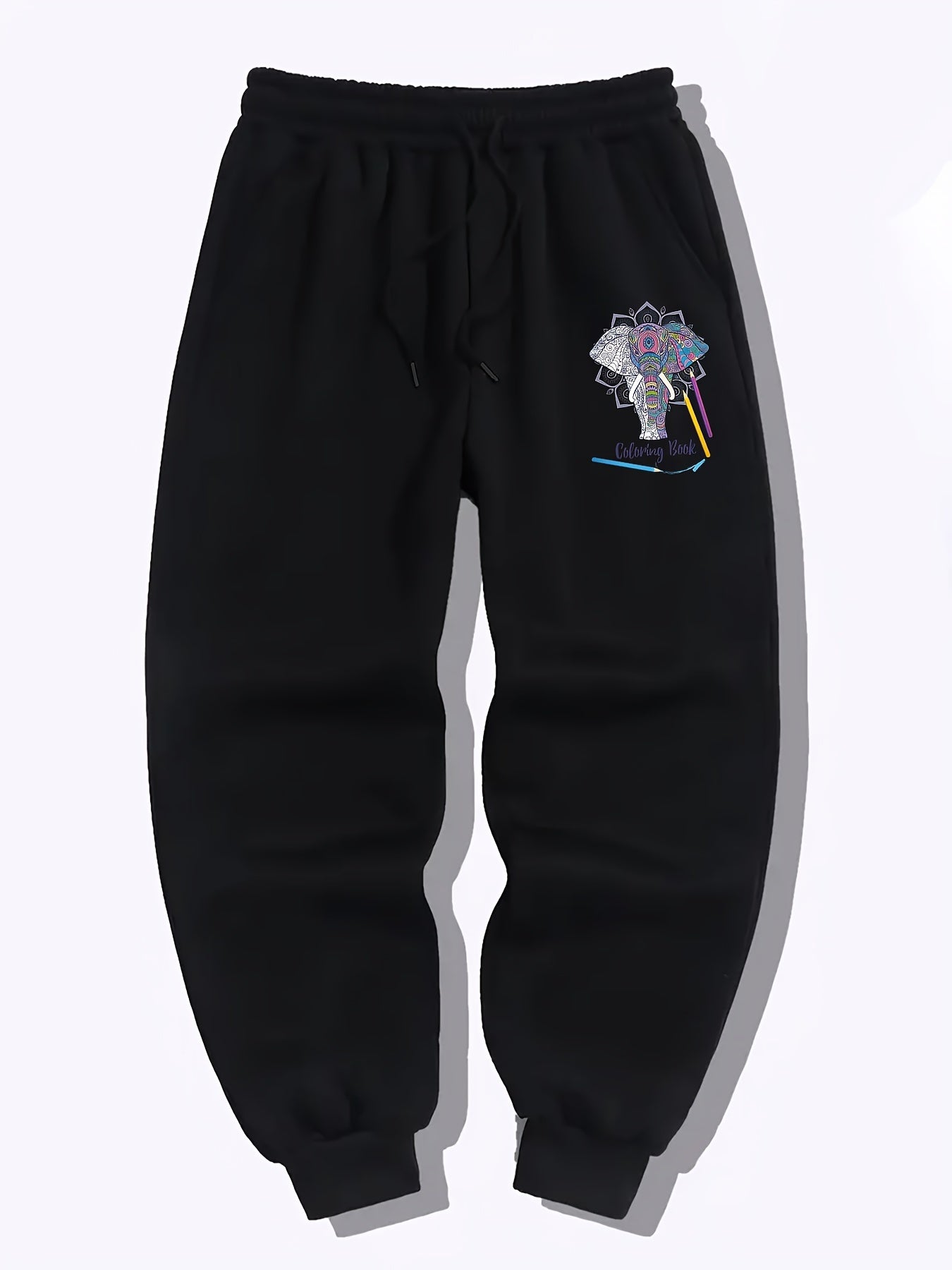 Elephant Pattern Joggers Men's Casual Stretch Waist Drawstring Sports Pants