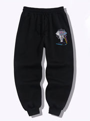 Elephant Pattern Joggers Men's Casual Stretch Waist Drawstring Sports Pants