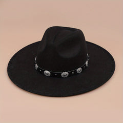 Boho Chain Decor Cowboy Hat Unisex Fedora Cap Lightweight Western Cowgirl Felt
