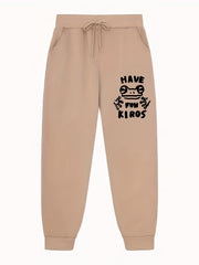 Frog Pattern Letter Print Joggers Men's Stretch Waist Pants