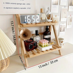 13.7 inch 2-Layer Desktop Storage Rack Solid Wood Organizer