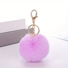 Pom Pom Charm Keychain Faux Rabbit Fur Fluffy Key Ring Bag Accessory Car Pendant