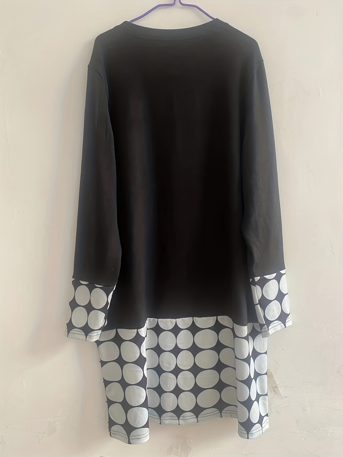 Colorblock Geo Print Long Sleeve Round Neck Dress