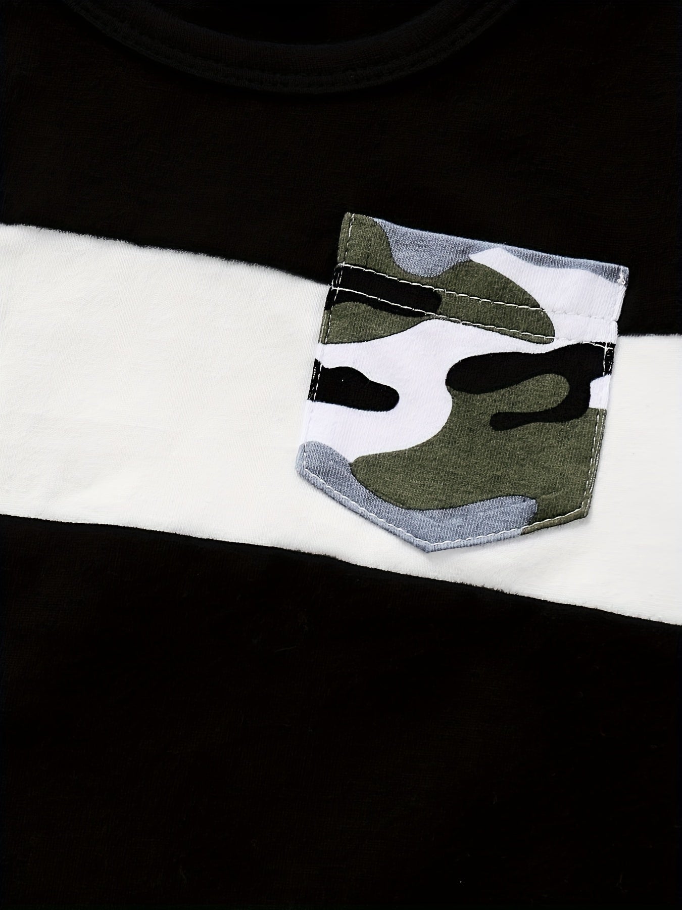 2pcs Baby Boys Block Pocket Patched T shirt & Shorts Set