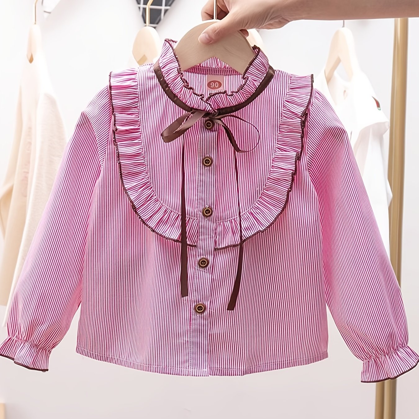 Girls Striped Preppy Shirt Button Down Bow Blouse