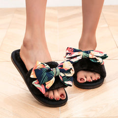 Plush Bow Decor Indoor Slippers